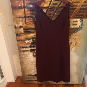 Narciso Rodriguez Sleeveless V-Neck Midi Dress in Burgundy, Size US 6